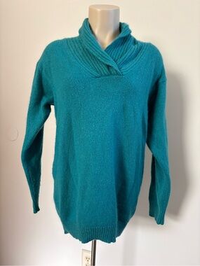 VTG 1992 I.B.Diffusion Silk Angora Blend Shawl Collar Sweater Teal Knit Small